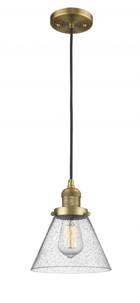 Cone - 1 Light - 8 inch - Brushed Brass - Cord hung - Mini Pendant