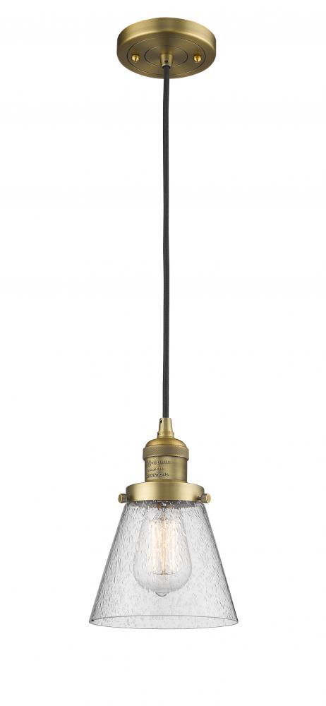 Cone - 1 Light - 6 inch - Brushed Brass - Cord hung - Mini Pendant