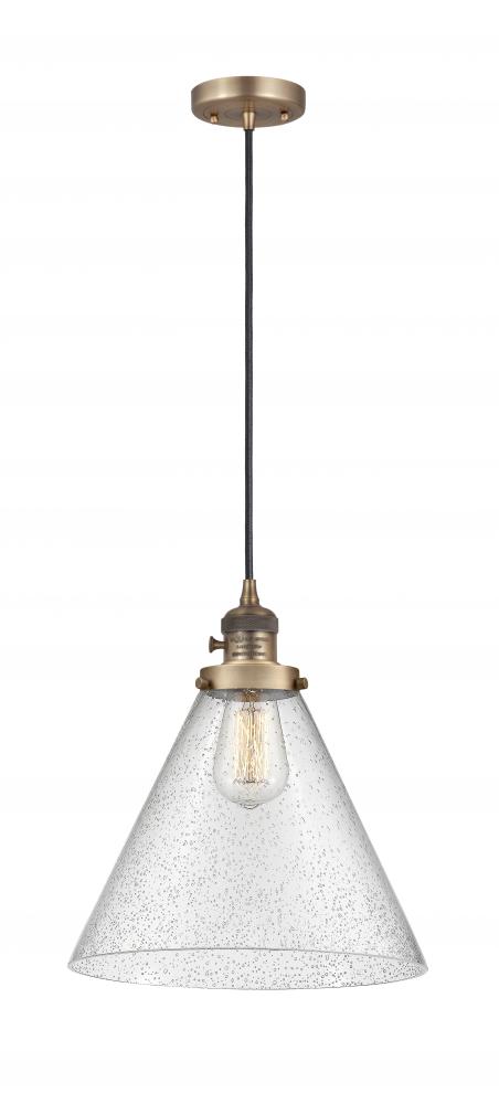 Cone - 1 Light - 12 inch - Brushed Brass - Cord hung - Mini Pendant