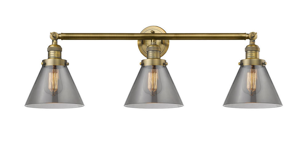 Cone - 3 Light - 32 inch - Brushed Brass - Bath Vanity Light