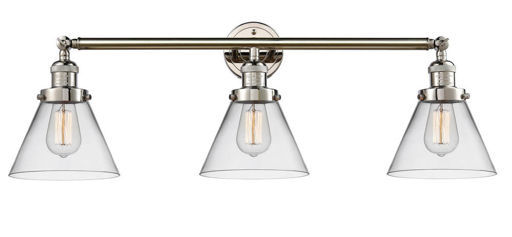 Cone - 3 Light - 32 inch - Polished Nickel - Bath Vanity Light