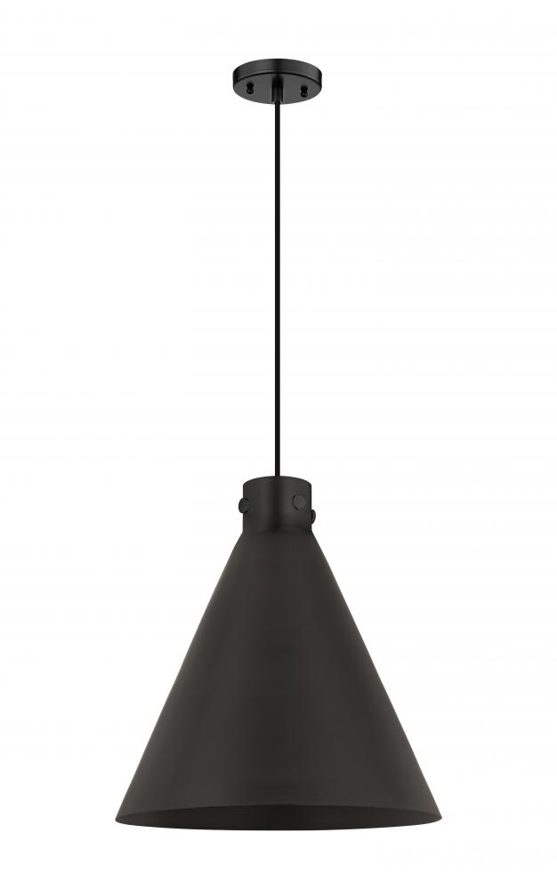 Newton Cone - 1 Light - 18 inch - Matte Black - Cord hung - Pendant
