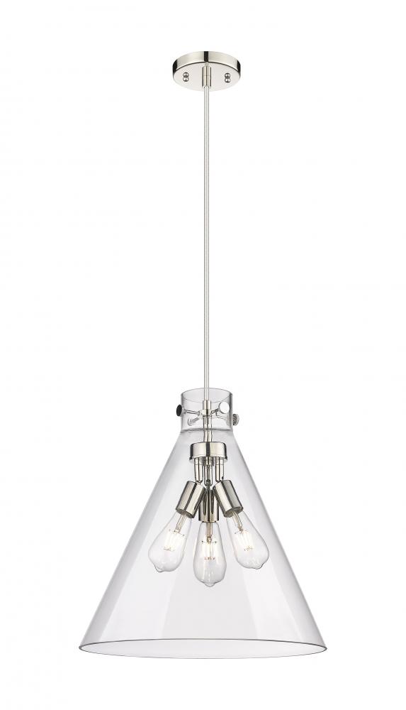 Newton Cone - 3 Light - 18 inch - Polished Nickel - Cord hung - Pendant