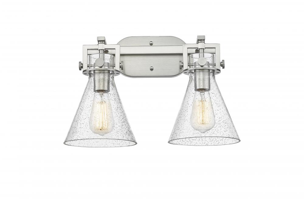 Newton Cone - 2 Light - 17 inch - Brushed Satin Nickel - Bath Vanity Light