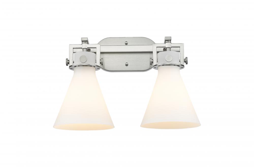 Newton Cone - 2 Light - 17 inch - Brushed Satin Nickel - Bath Vanity Light