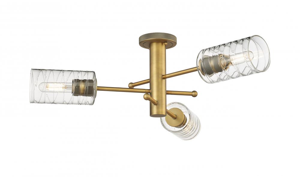 Crown Point - 3 Light - 34 inch - Brushed Brass - Flush Mount