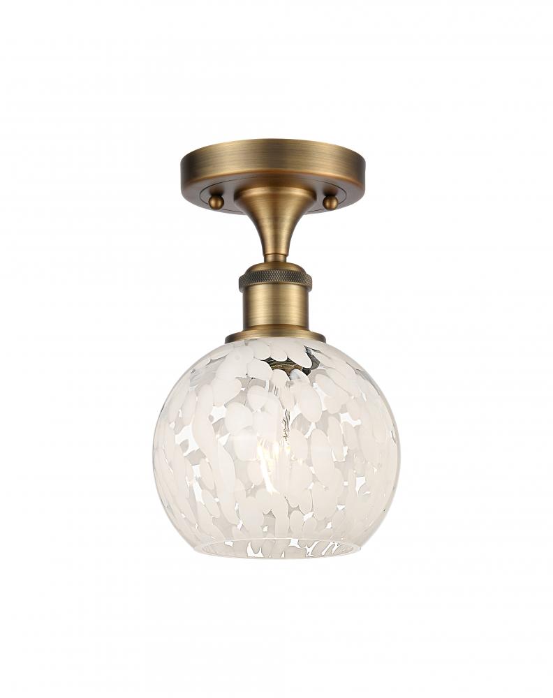 White Mouchette - 1 Light - 6 inch - Brushed Brass - Semi-Flush Mount