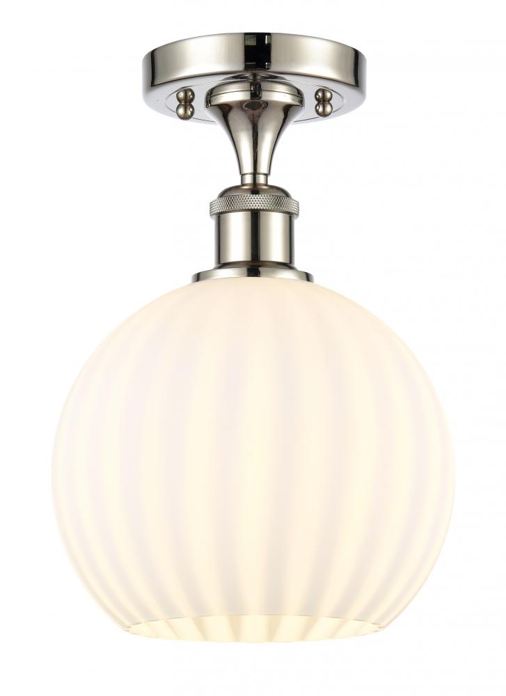 White Venetian - 1 Light - 8 inch - Polished Nickel - Semi-Flush Mount