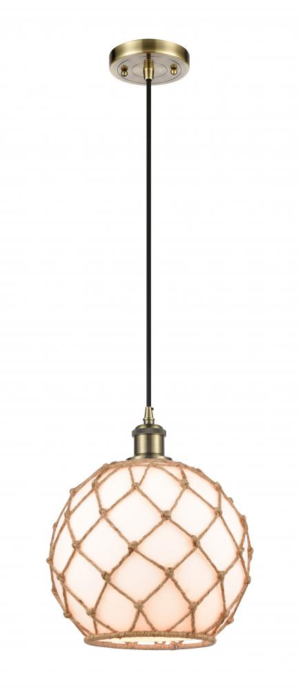 Farmhouse Rope - 1 Light - 10 inch - Antique Brass - Cord hung - Mini Pendant