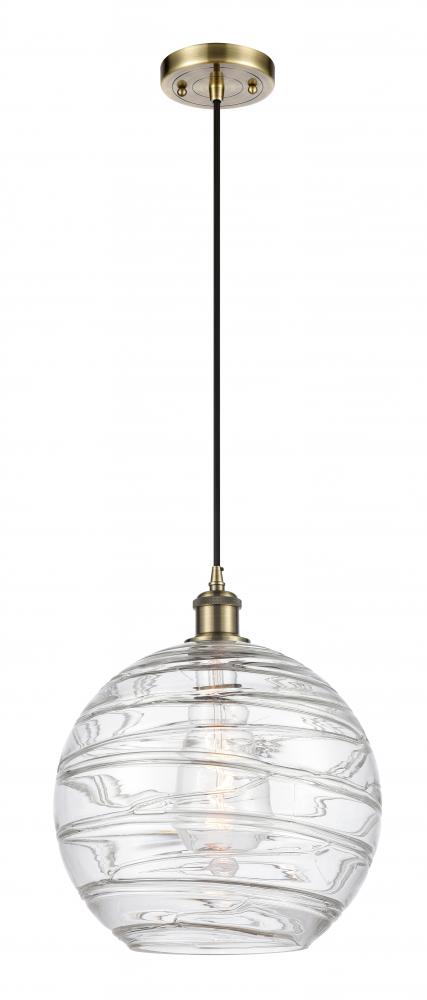 Athens Deco Swirl - 1 Light - 12 inch - Antique Brass - Cord hung - Mini Pendant