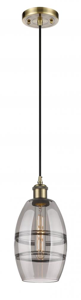 Vaz - 1 Light - 6 inch - Antique Brass - Cord hung - Mini Pendant