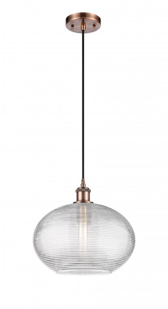 Ithaca - 1 Light - 12 inch - Antique Copper - Cord hung - Mini Pendant