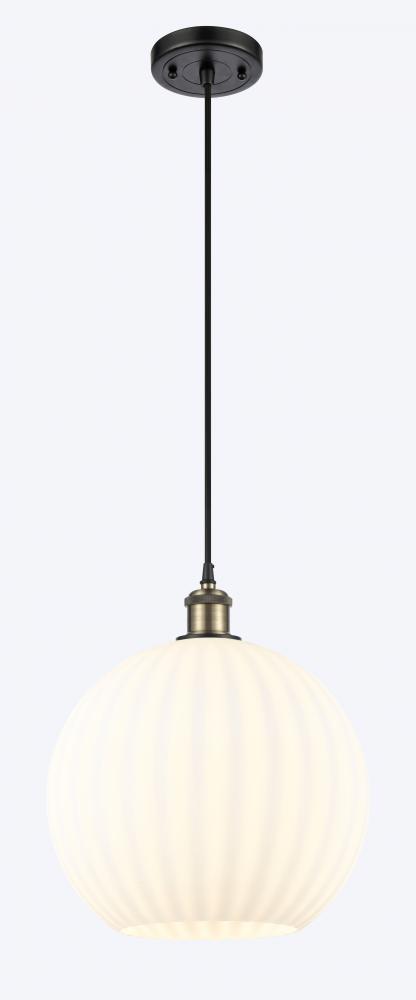 White Venetian - 1 Light - 12 inch - Black Antique Brass - Cord Hung - Mini Pendant