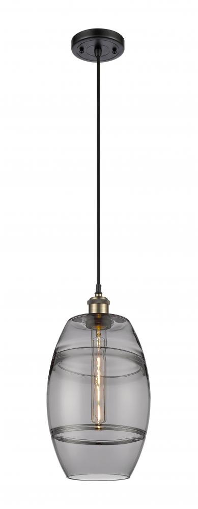 Vaz - 1 Light - 8 inch - Black Antique Brass - Cord hung - Mini Pendant