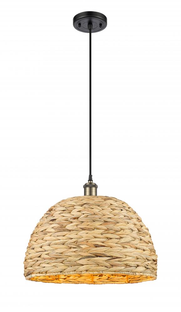 Woven Rattan - 1 Light - 16 inch - Black Antique Brass - Multi Pendant