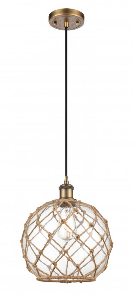 Farmhouse Rope - 1 Light - 10 inch - Brushed Brass - Cord hung - Mini Pendant