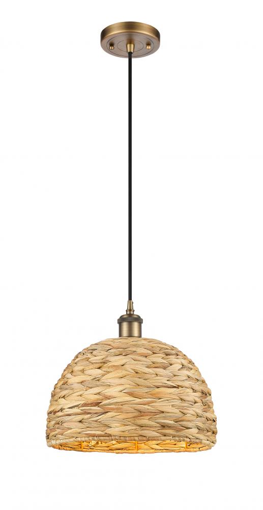 Woven Rattan - 1 Light - 12 inch - Brushed Brass - Multi Pendant