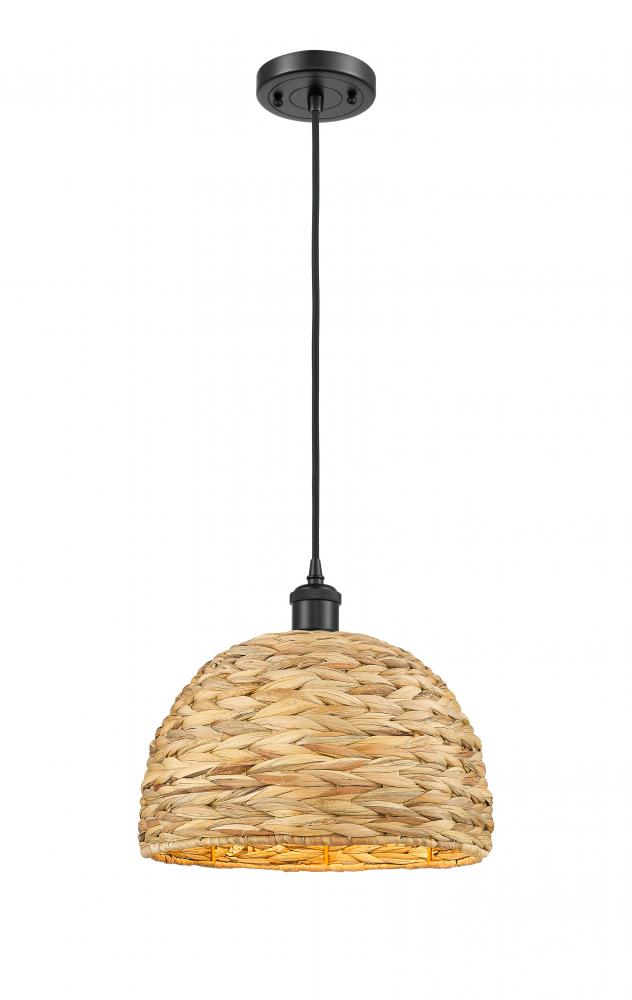 Woven Rattan - 1 Light - 12 inch - Matte Black - Multi Pendant