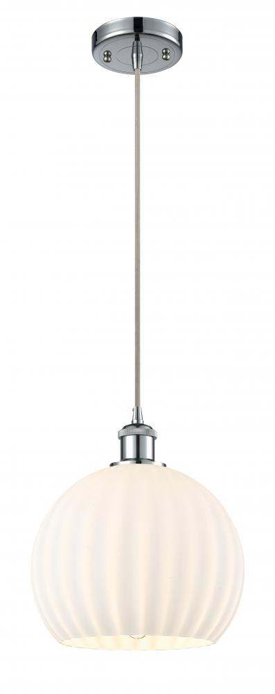 White Venetian - 1 Light - 10 inch - Polished Chrome - Cord Hung - Mini Pendant