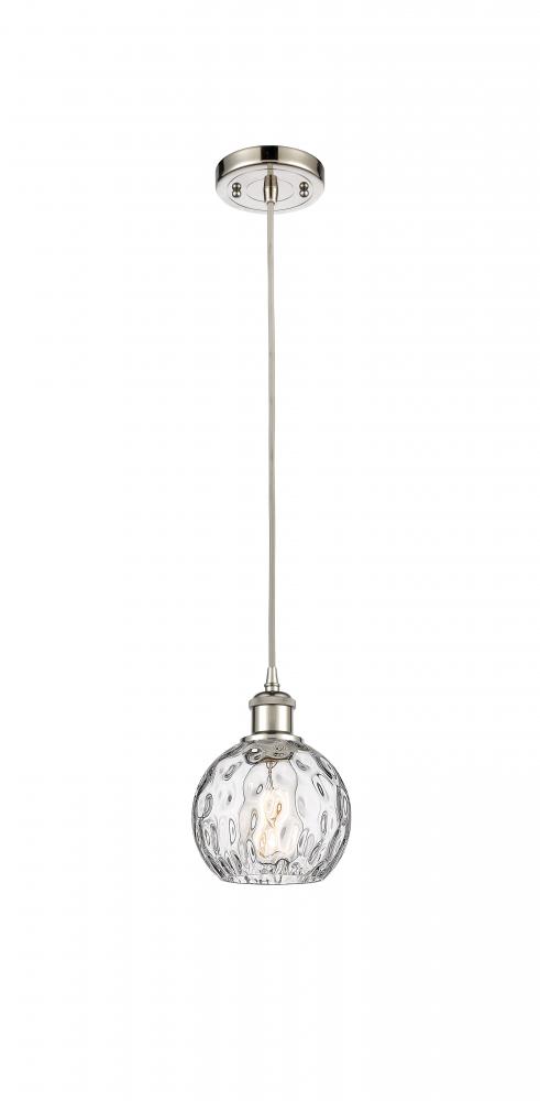 Athens Water Glass - 1 Light - 6 inch - Polished Nickel - Cord hung - Mini Pendant
