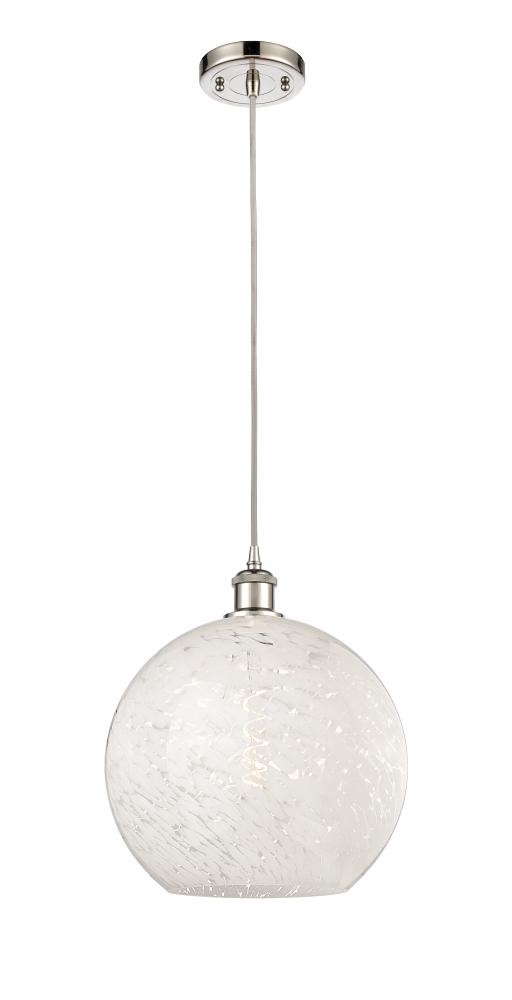 White Mouchette - 1 Light - 12 inch - Polished Nickel - Cord Hung - Mini Pendant