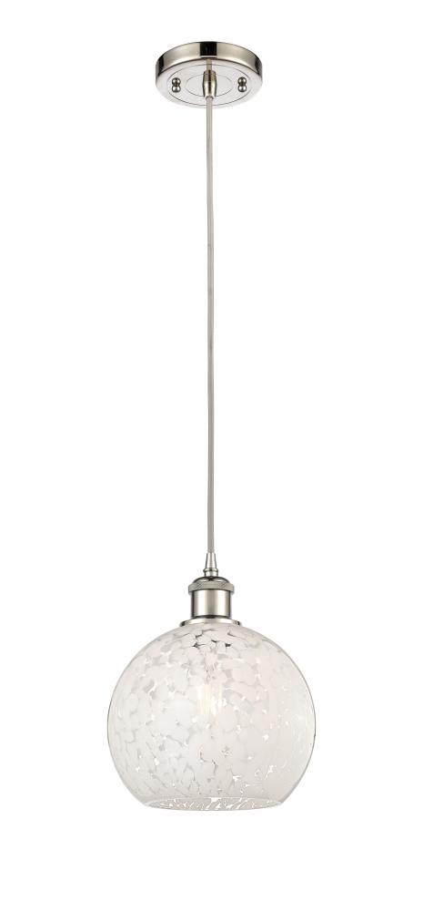 White Mouchette - 1 Light - 8 inch - Polished Nickel - Cord Hung - Mini Pendant