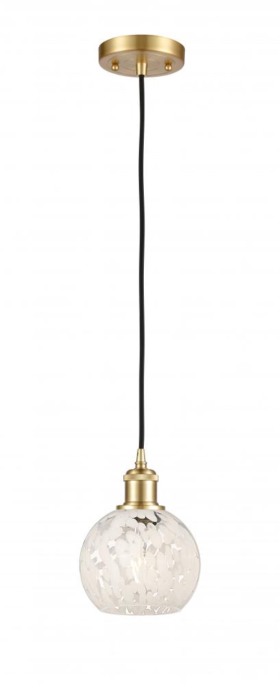 White Mouchette - 1 Light - 6 inch - Satin Gold - Cord Hung - Mini Pendant