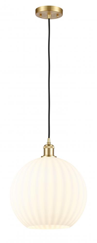 White Venetian - 1 Light - 12 inch - Satin Gold - Cord Hung - Mini Pendant