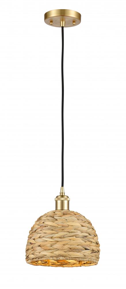 Woven Rattan - 1 Light - 8 inch - Satin Gold - Multi Pendant