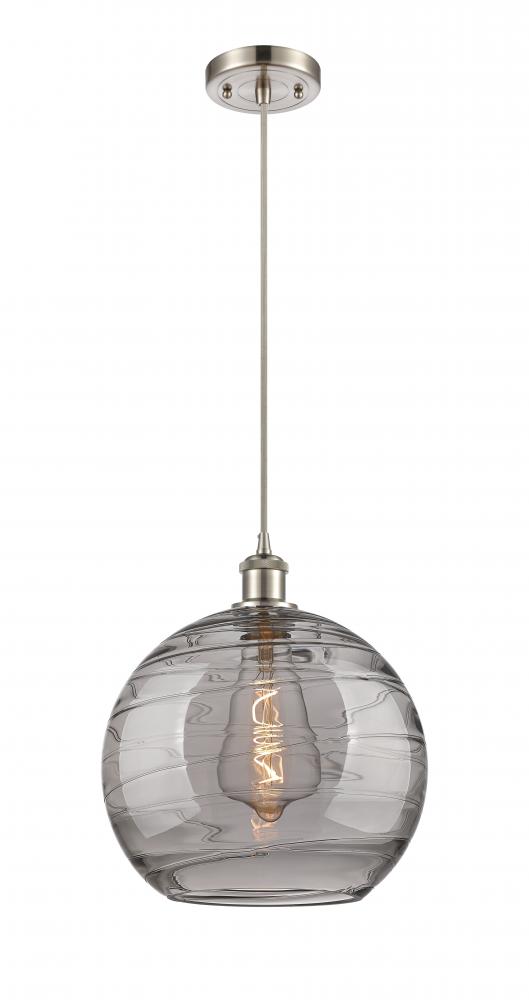 Athens Deco Swirl - 1 Light - 12 inch - Brushed Satin Nickel - Cord hung - Mini Pendant