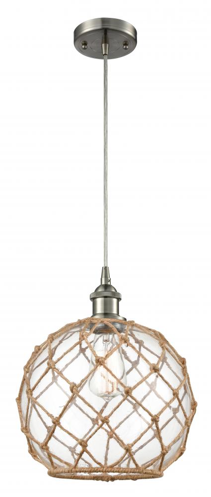 Farmhouse Rope - 1 Light - 10 inch - Brushed Satin Nickel - Cord hung - Mini Pendant