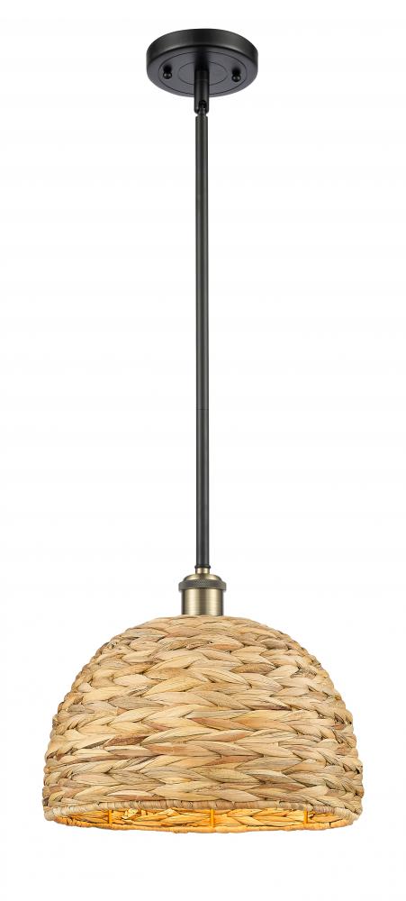 Woven Rattan - 1 Light - 12 inch - Black Antique Brass - Multi Pendant