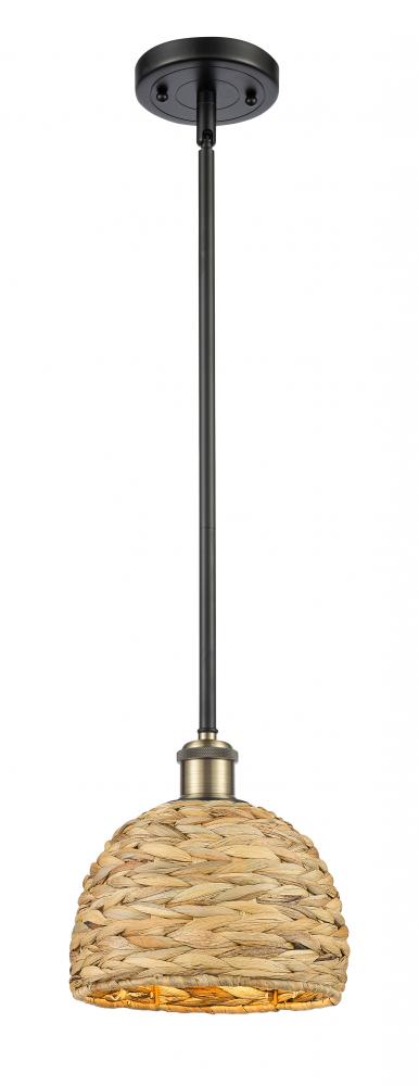 Woven Rattan - 1 Light - 8 inch - Black Antique Brass - Multi Pendant