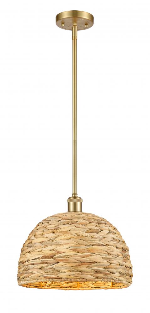 Woven Rattan - 1 Light - 12 inch - Satin Gold - Multi Pendant