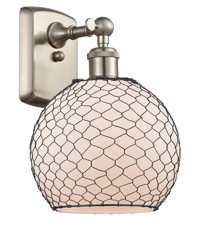 Farmhouse Chicken Wire - 1 Light - 8 inch - Brushed Satin Nickel - Sconce