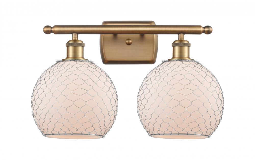 Farmhouse Chicken Wire - 2 Light - 18 inch - Brushed Brass - Bath Vanity Light