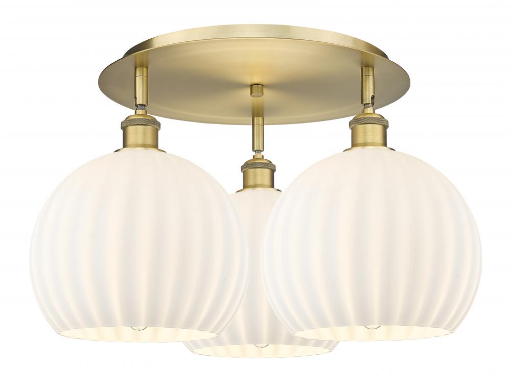 White Venetian - 3 Light - 22 inch - Brushed Brass - Flush Mount