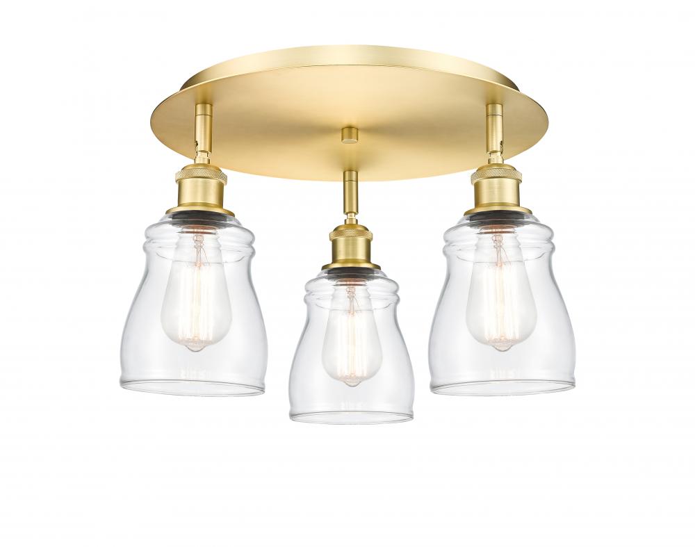 Ellery - 3 Light - 17 inch - Satin Gold - Flush Mount