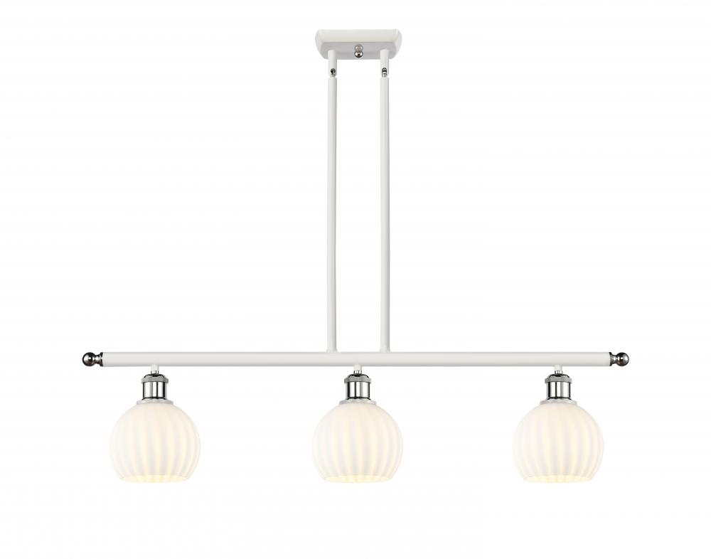 White Venetian - 3 Light - 36 inch - White Polished Chrome - Stem Hung - Island Light