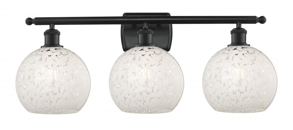 White Mouchette - 3 Light - 28 inch - Matte Black - Bath Vanity Light