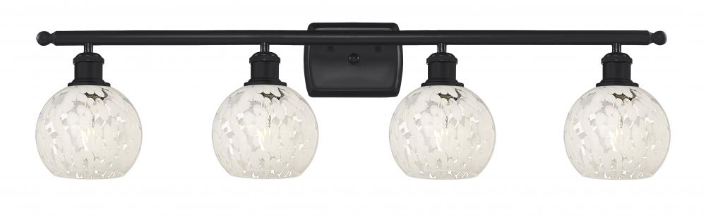 White Mouchette - 4 Light - 36 inch - Matte Black - Bath Vanity Light