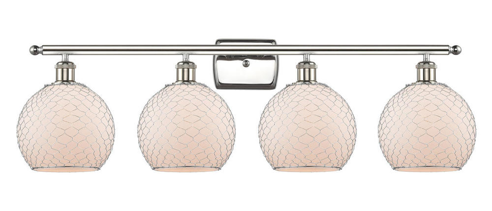 Farmhouse Chicken Wire - 4 Light - 38 inch - Polished Nickel - Bath Vanity Light