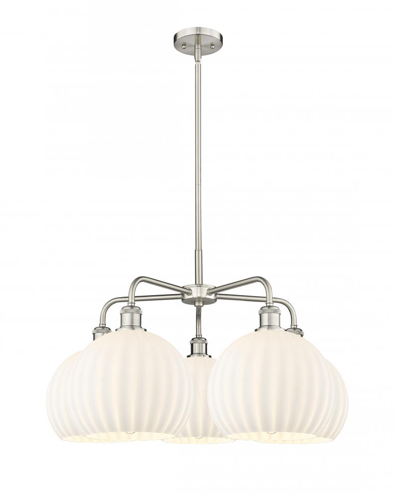 White Venetian - 5 Light - 28 inch - Satin Nickel - Chandelier