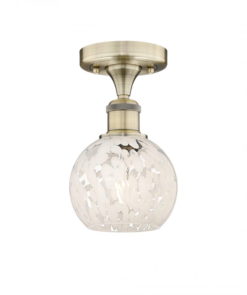 White Mouchette - 1 Light - 6 inch - Antique Brass - Semi-Flush Mount