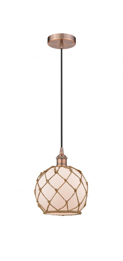 Farmhouse Rope - 1 Light - 8 inch - Antique Copper - Cord hung - Mini Pendant