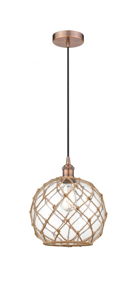 Farmhouse Rope - 1 Light - 10 inch - Antique Copper - Cord hung - Mini Pendant