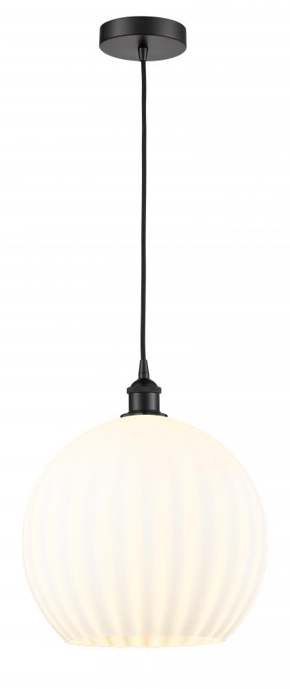 White Venetian - 1 Light - 14 inch - Matte Black - Cord Hung - Pendant