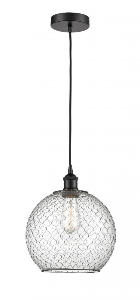 Farmhouse Chicken Wire - 1 Light - 10 inch - Matte Black - Cord hung - Mini Pendant