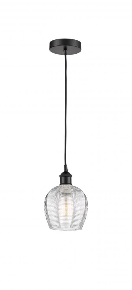 Norfolk - 1 Light - 6 inch - Matte Black - Cord hung - Mini Pendant