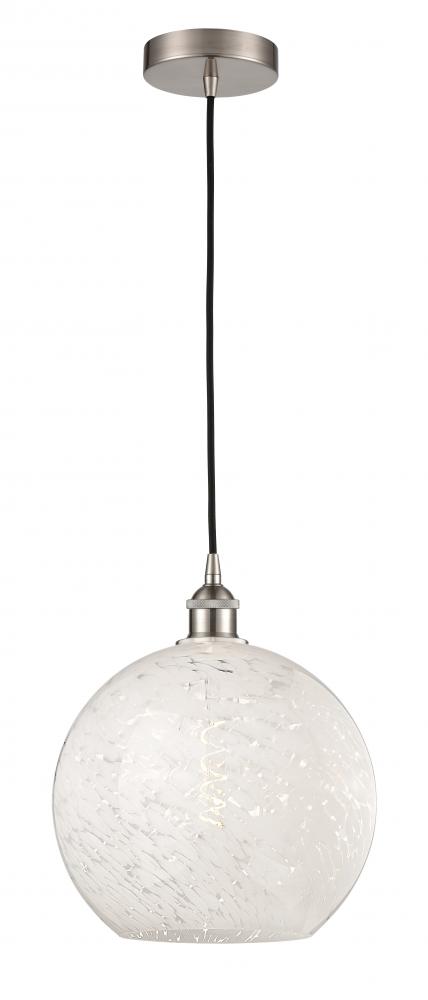 White Mouchette - 1 Light - 12 inch - Brushed Satin Nickel - Cord Hung - Mini Pendant